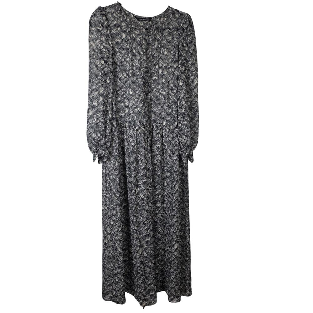 Zara Woman Floral Sheer Maxi Dress M Ruffle Long Sleeve Romantic